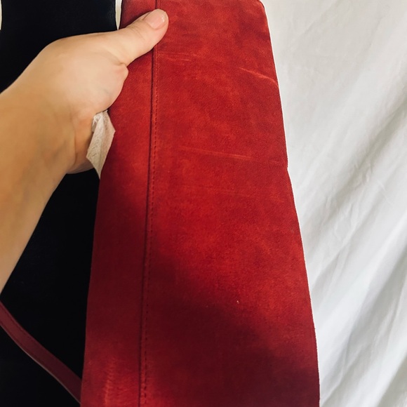 Red Suede Clutch with Intricate Decorative Band - Picture 8 of 8